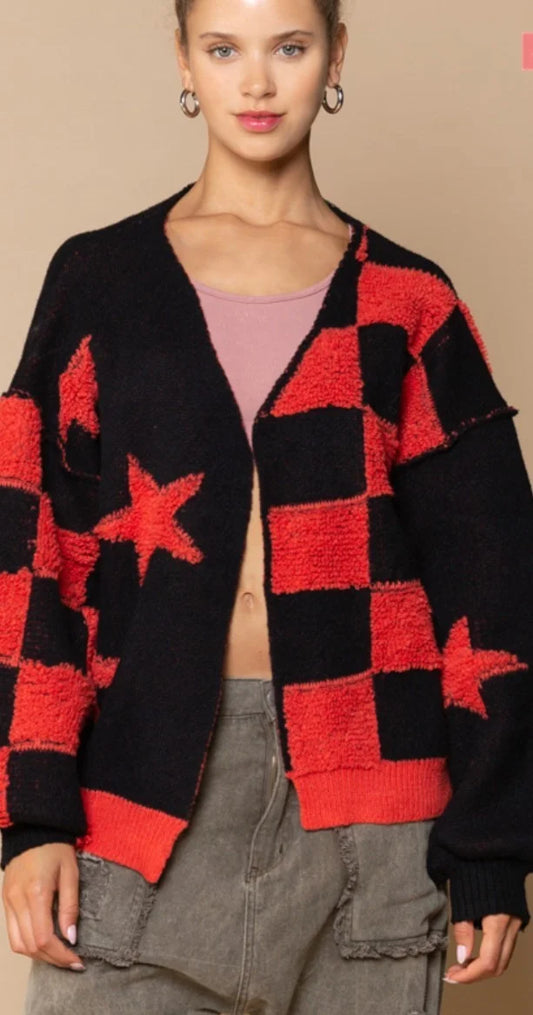 POL Check/Star Cardigan
