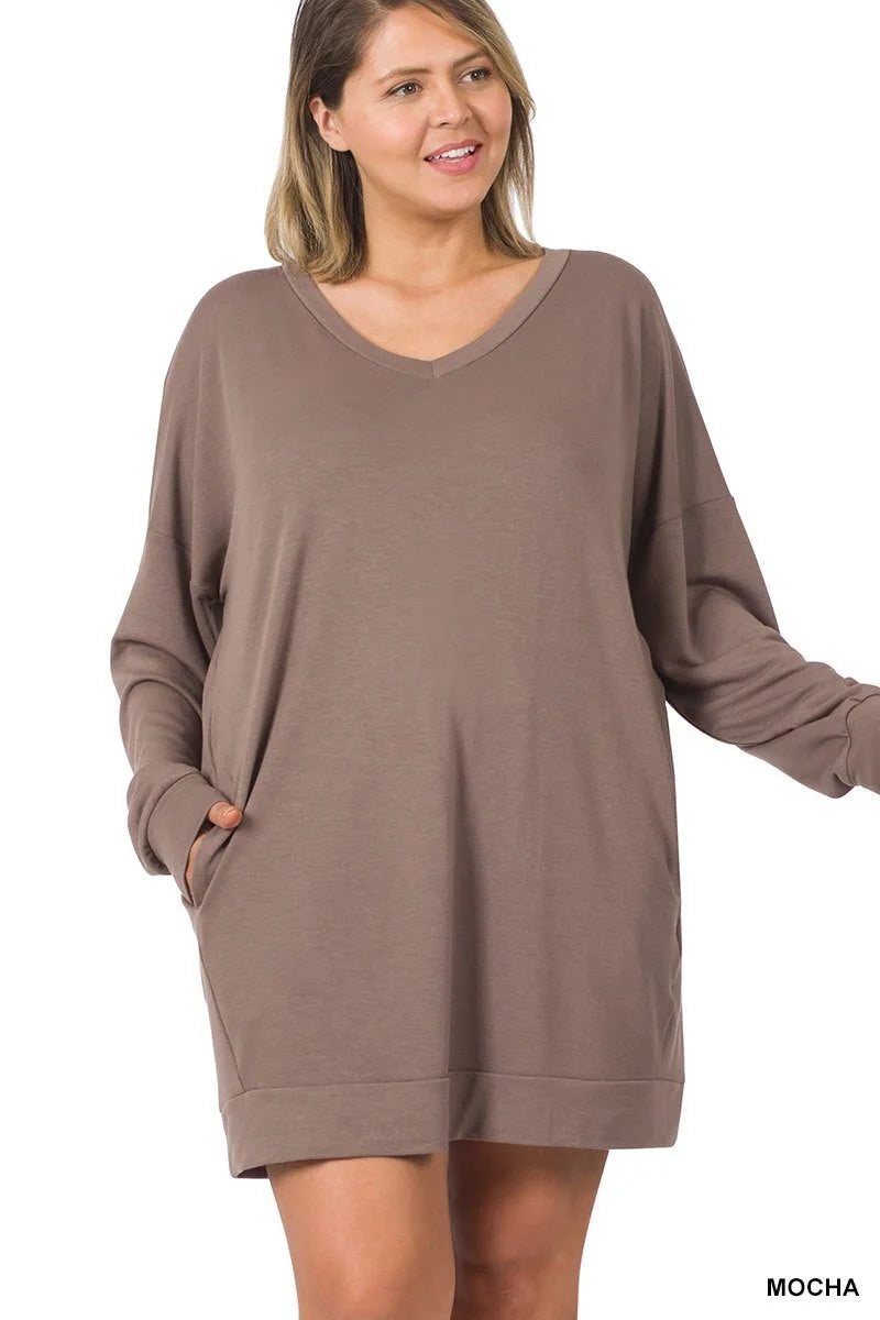 SOFT STRETCH F/TERRY DROP SHOULDER LONGLINE TOP