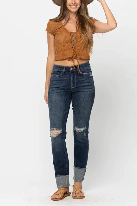 Judy Blue Mid Rise 4" Cuff Straight - FB7886