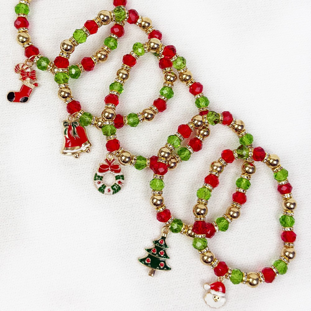 Green & Red Theme Christmas Charm Bracelet