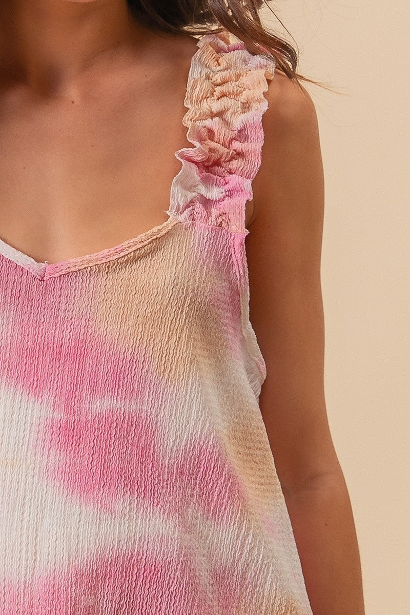 Bibi Tie Dye Textured Ruffled Sleeve