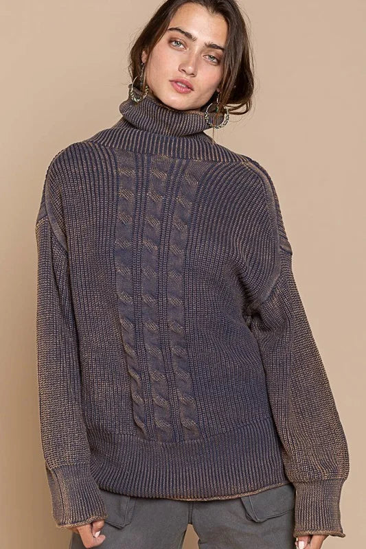 POL Oversized Fit Washed Vintage Turtleneck Sweater