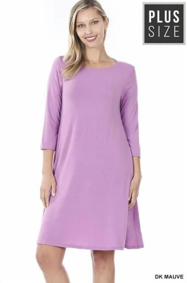 Zenana 3/4 Sleeve Flare Dress w/ Pockets