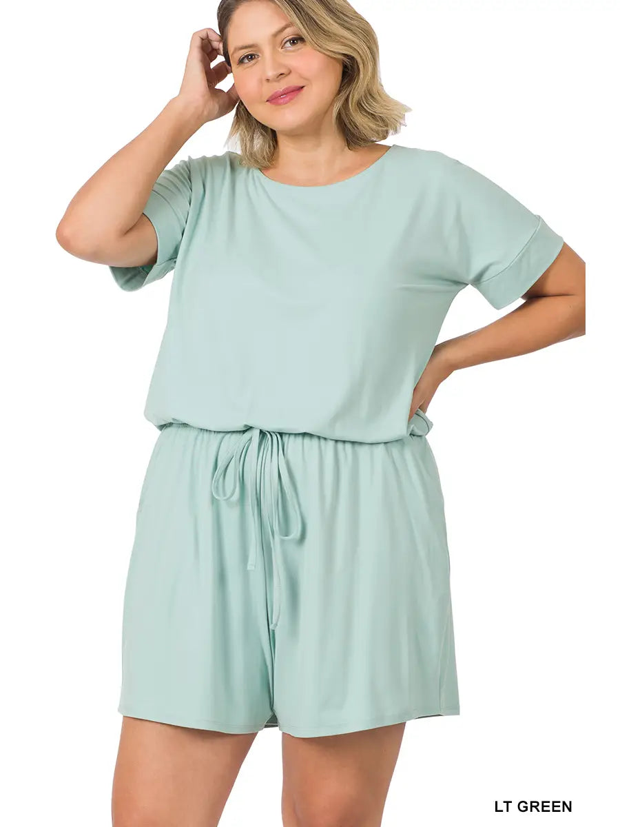 Plus Size Brushed Romper with Pockets