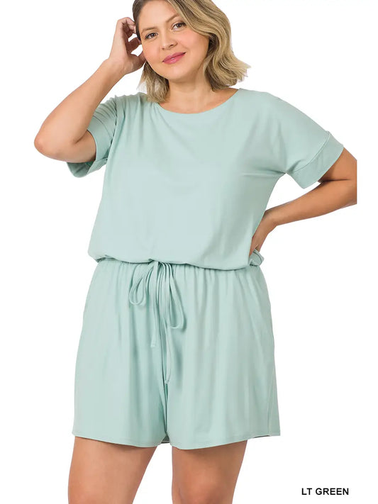 Plus Size Brushed Romper with Pockets