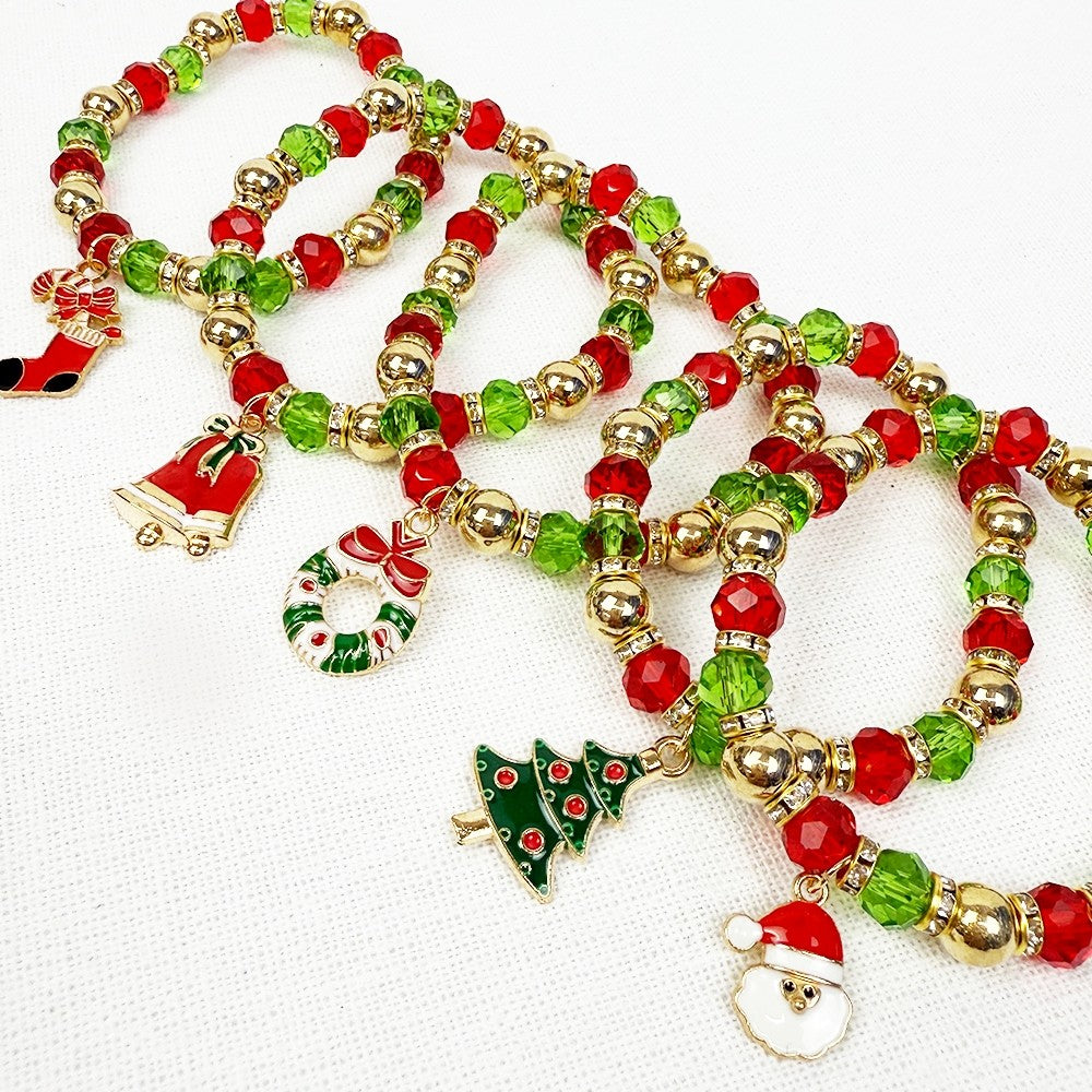 Green & Red Theme Christmas Charm Bracelet