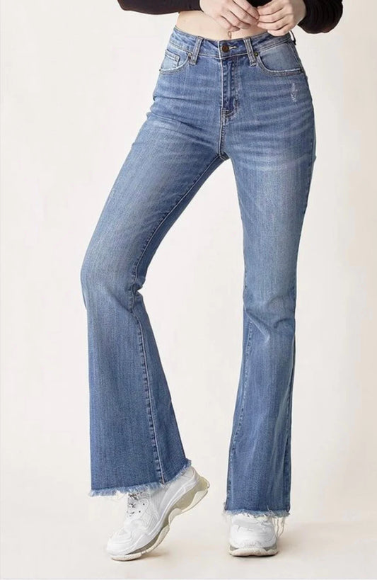 RISEN HIGH RISE FRAYED HEM FLARE - FB2499