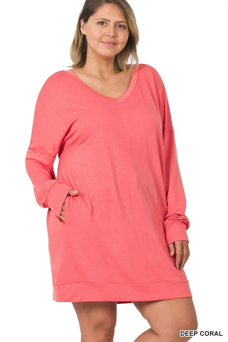 SOFT STRETCH F/TERRY DROP SHOULDER LONGLINE TOP