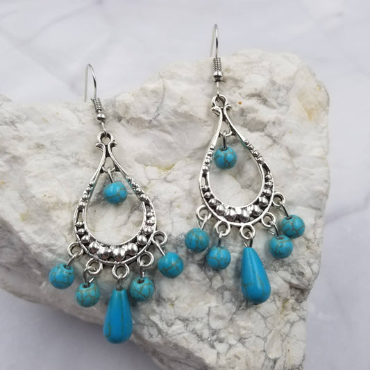 Turquoise Stone Bead Earrings