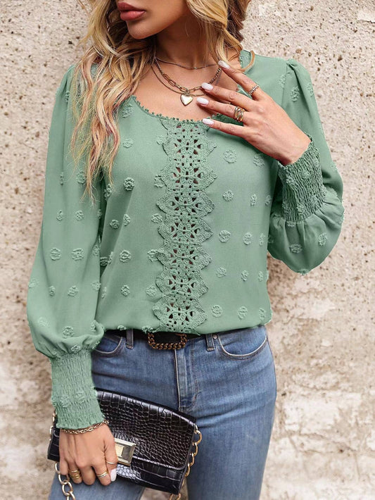Swiss Dot Lantern Sleeve Top