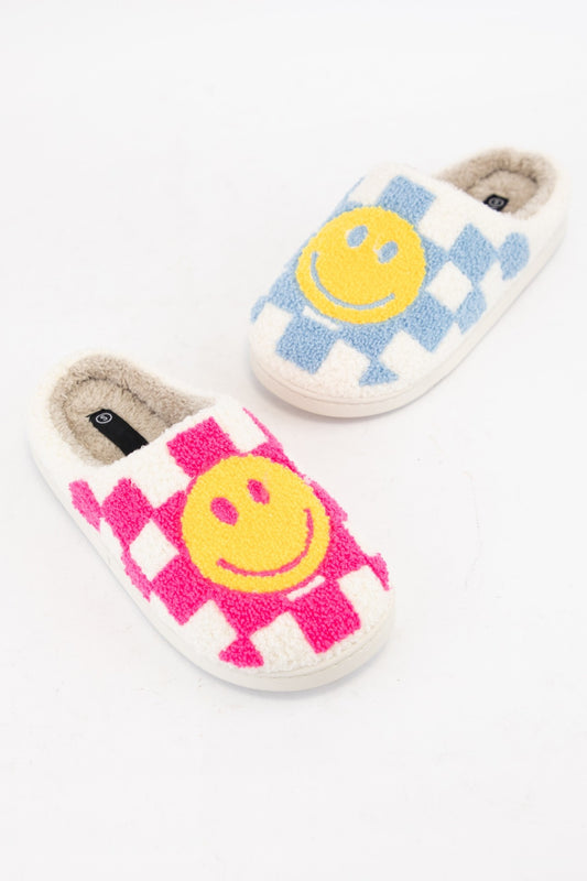 Checker Pattern Smiley Face Slippers