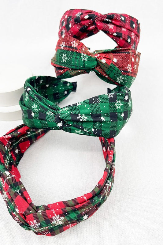 Plaid Snowflake Fabric Twist Headband