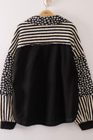 Very J Collar Sleeve Patchwork Top