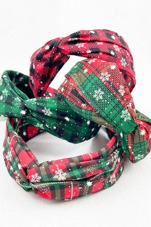 Plaid Snowflake Fabric Twist Headband