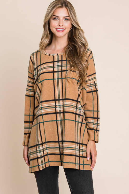 CHECKERED KNIT TUNIC TOP
