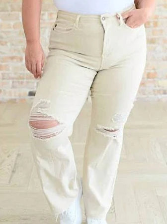 Judy Blue High Rise Distressed Jeans Bone