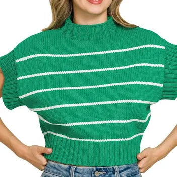 Zenana Striped Kelly Green Sweater