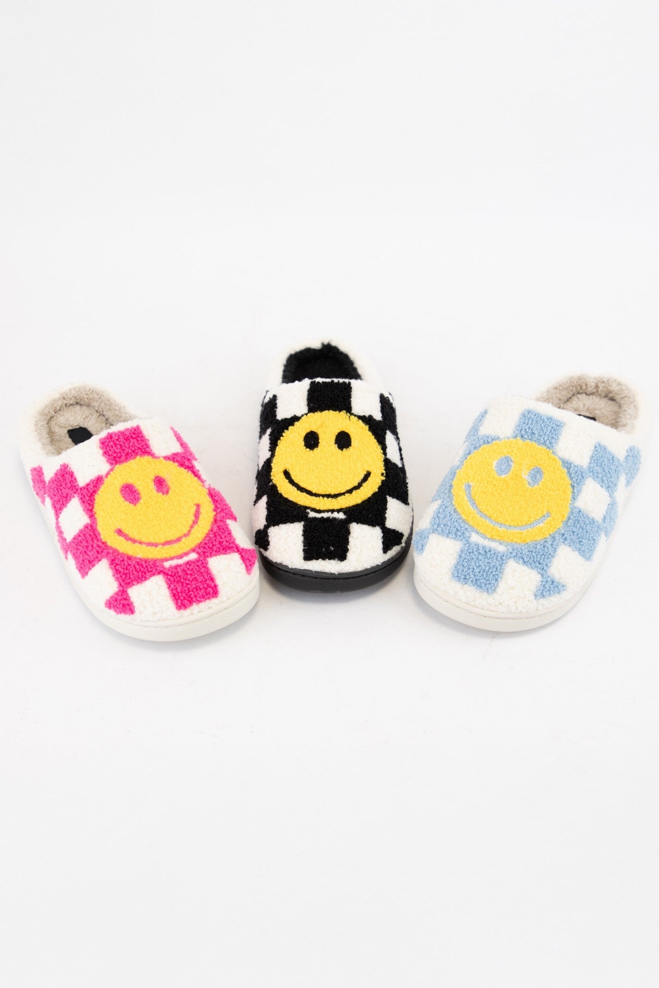 Checker Pattern Smiley Face Slippers