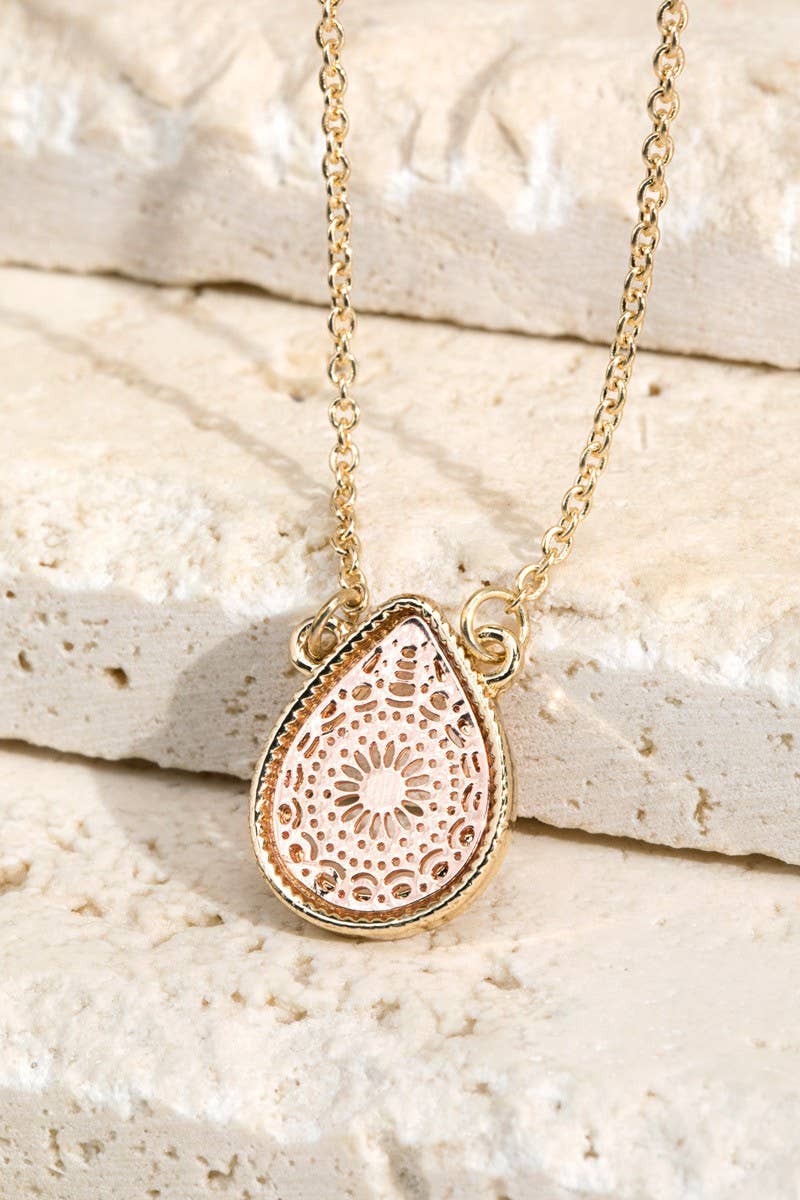 Brass Teardrop Filigree Pendant Necklace