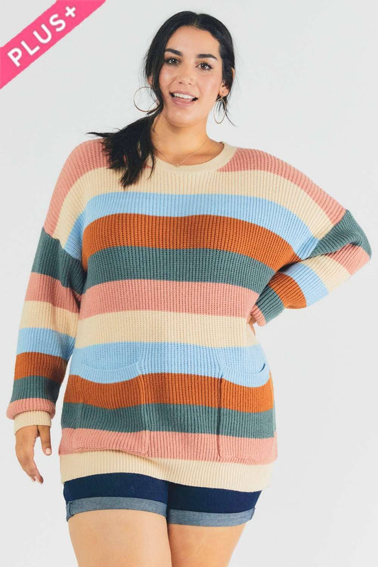MULTI STRIPE ROUND NECK LONG SLEEVE SWEATER