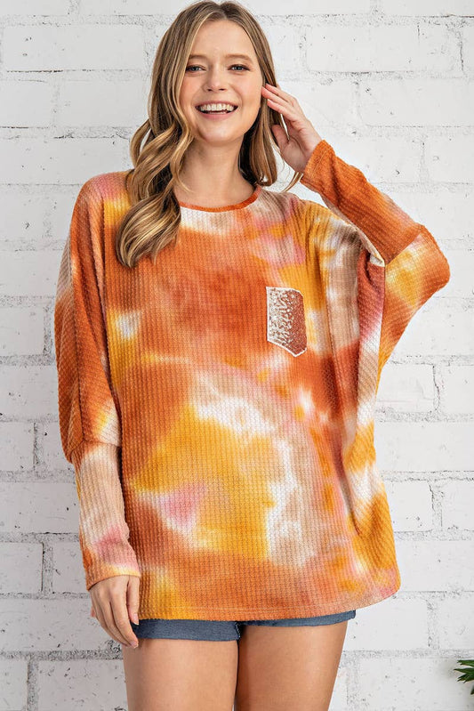 TIE DYE WAFFLE DOLMAN TOP