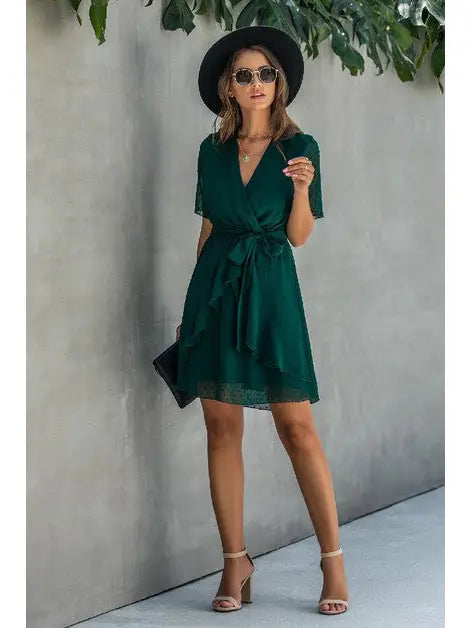 Wrap Ruffle Hem Dress