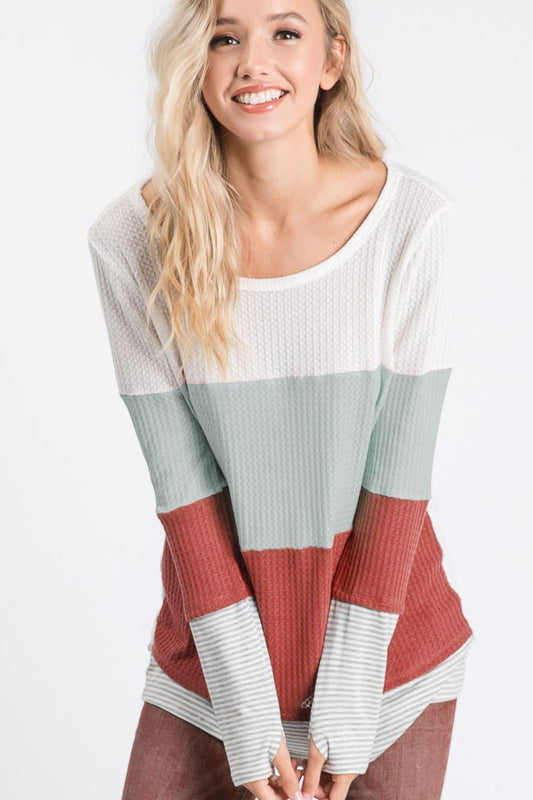 Waffle Color Block Top Pin Stripe