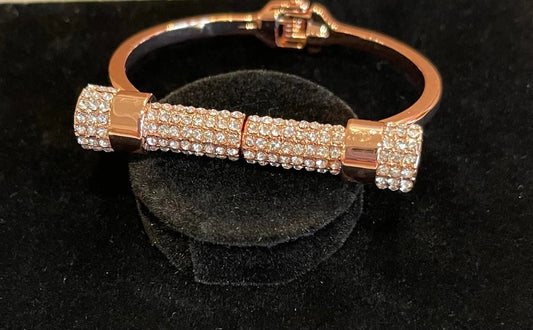 Rose Gold Hinge Bracelet With Rhinestone Bar