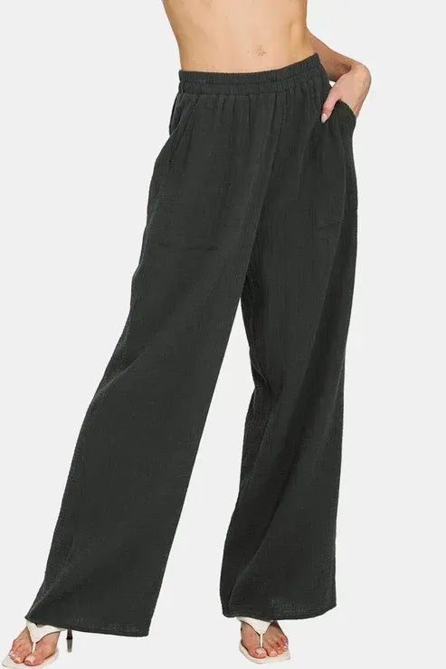 BLACK Cotton Gauze Pants