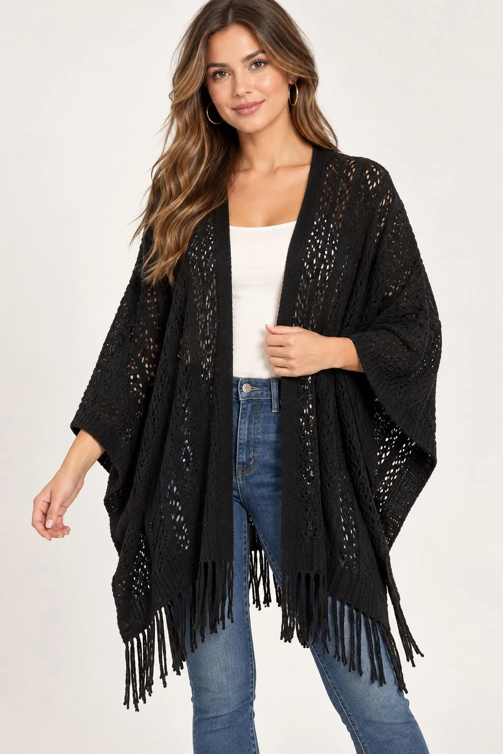 BLACK Ruana Poncho Onesize