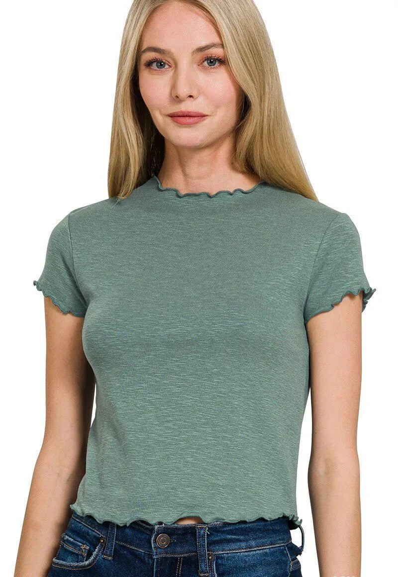 Zenana Lettuce Trim Short Sleeve Top