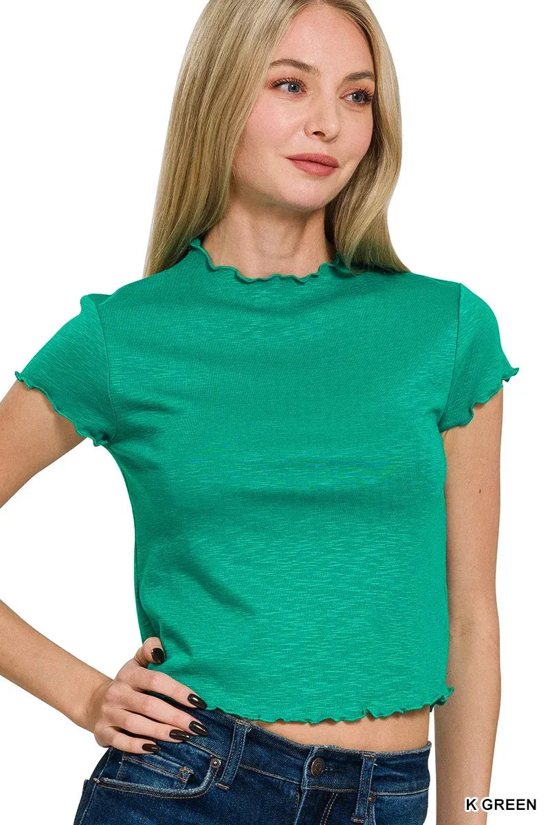 Zenana Lettuce Trim Short Sleeve Top