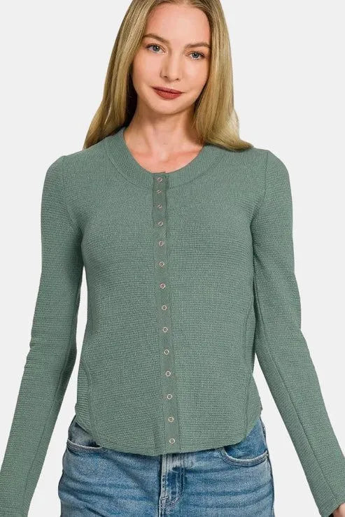 Zenana Button Up Waffle Top