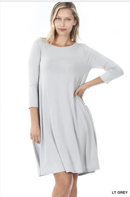 Zenana 3/4 Sleeve Flare Dress w/ Pockets