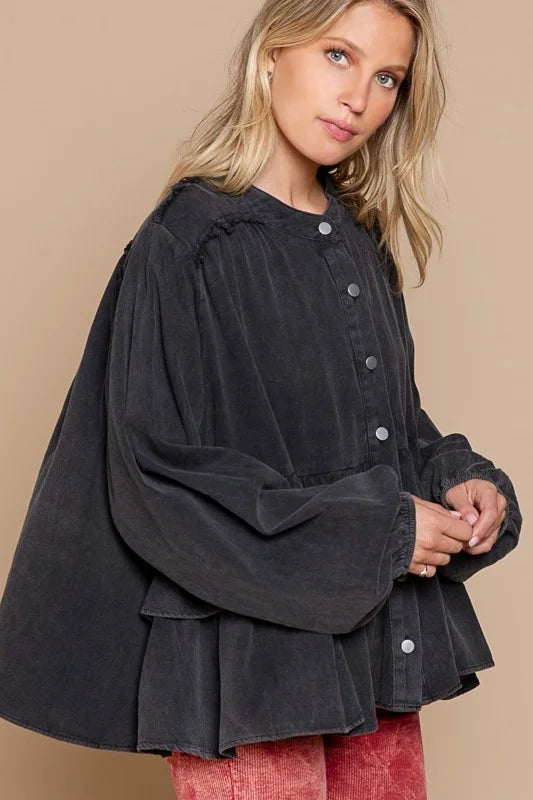 POL Button Down Ruffle Top