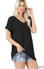 Zenana Cuffed Sleeve V Neck Top