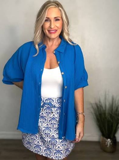 Zenana Gauze Collar Button Dolman Top
