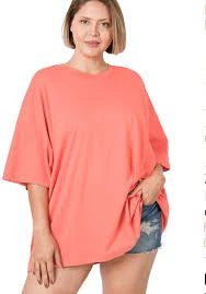 Zenana Neon Peach Terry Drop Shoulder Top