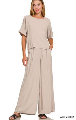 WOVEN SHORT SLEEVE & LONG PANTS SET