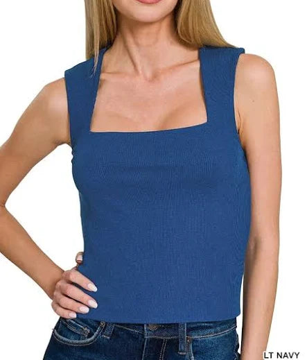 Zenana Ribbed Square Neck Top
