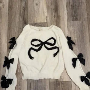 Simply Southern - Black Bow Cream Sweater