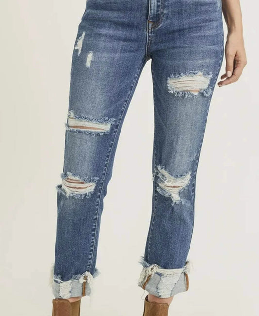 RISEN DISTRESSED STRAIGHT LEG JEANS - FB2514