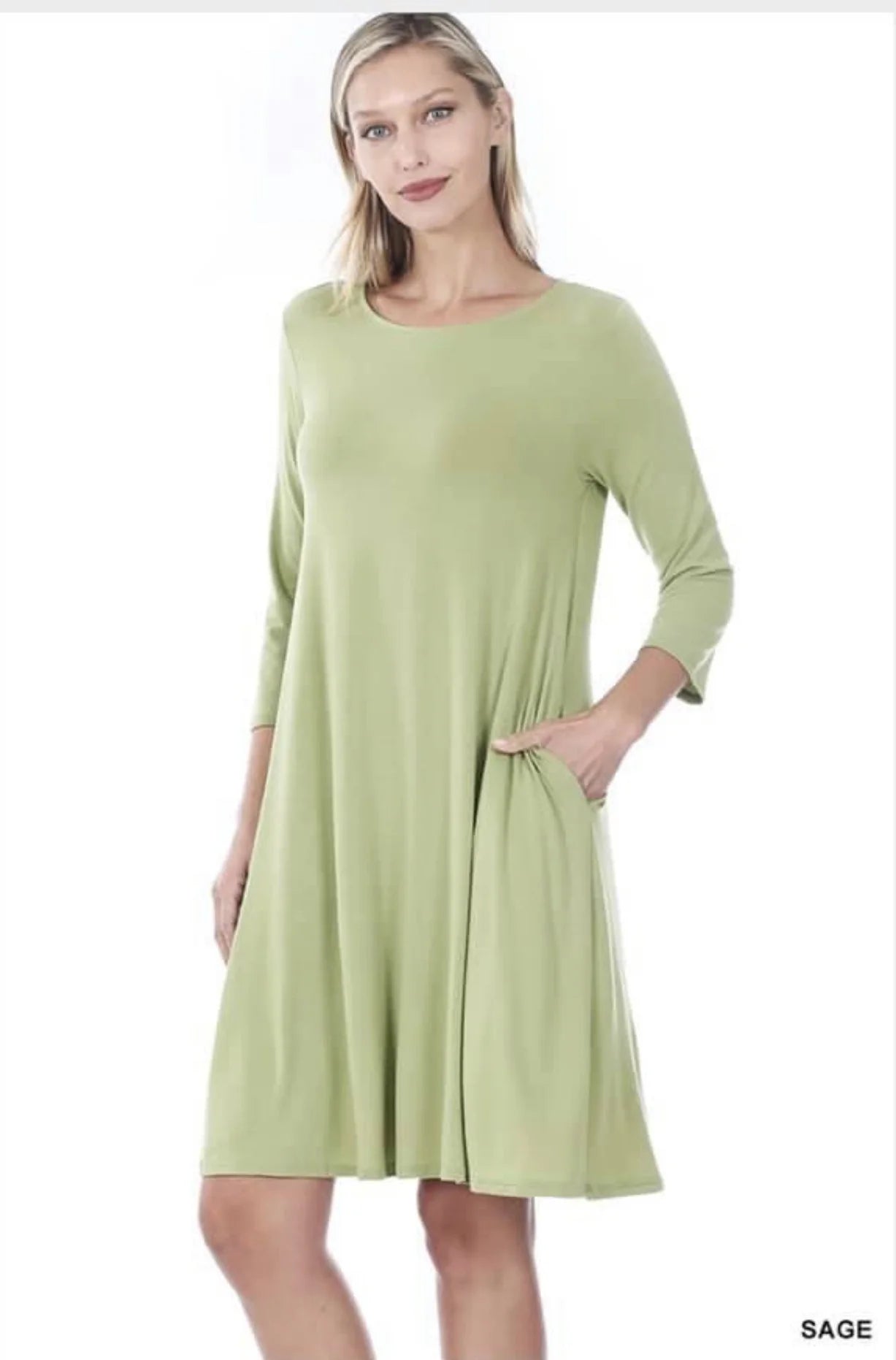 Zenana 3/4 Sleeve Flare Dress w/ Pockets