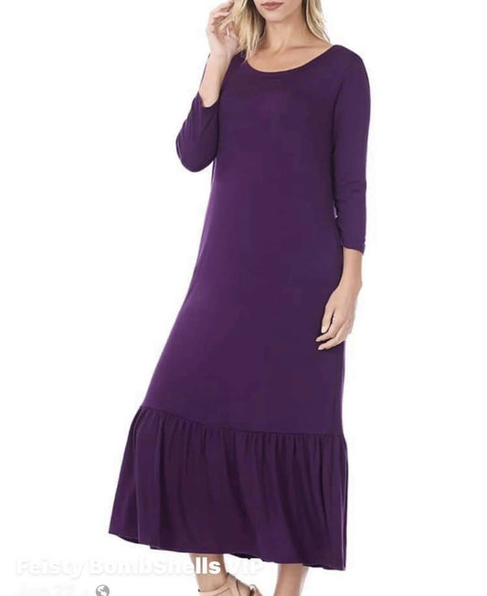 Zenana 3/4 Sleeve Ruffle Hem Maxi Dress